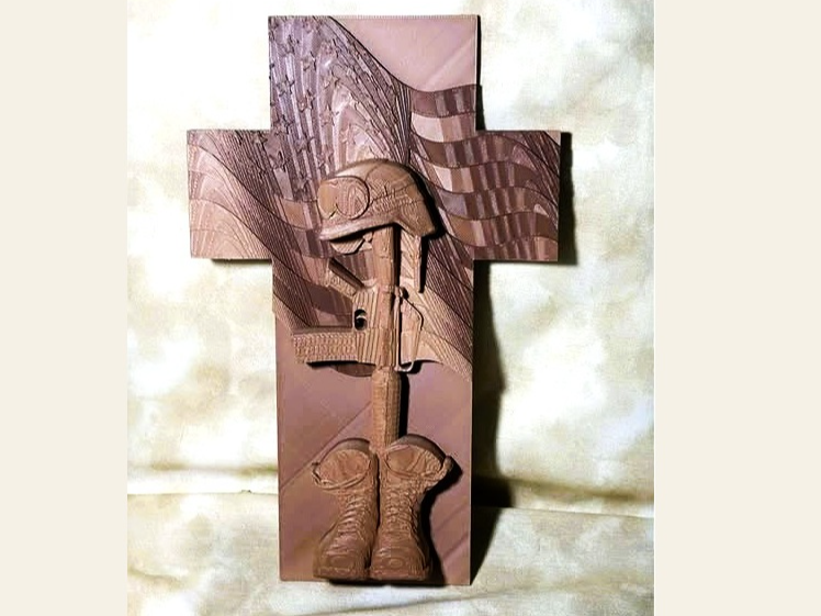 Fallen Soldier American Flag with boots cross
