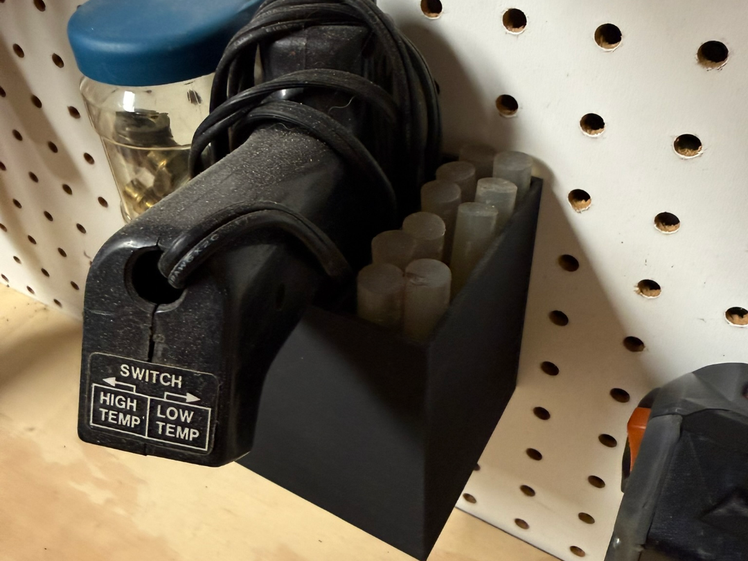 Pegboard glue gun holder divided bin organizer