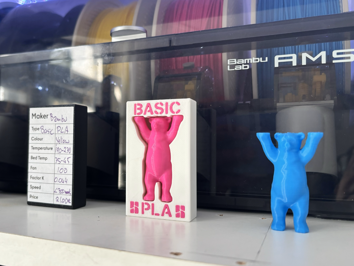 Berlin Buddy Bear filament sample and a depositor