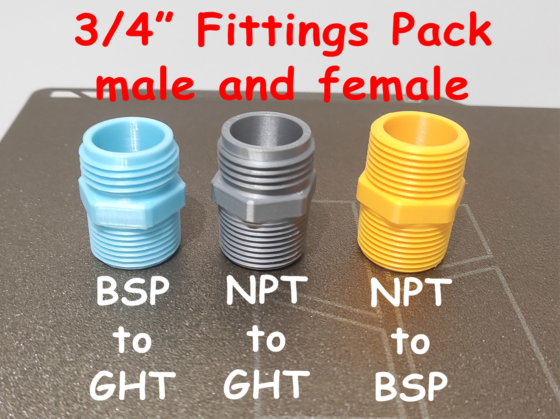 3/4" Adapters/Fittings GHT, BSP, NPT Thread