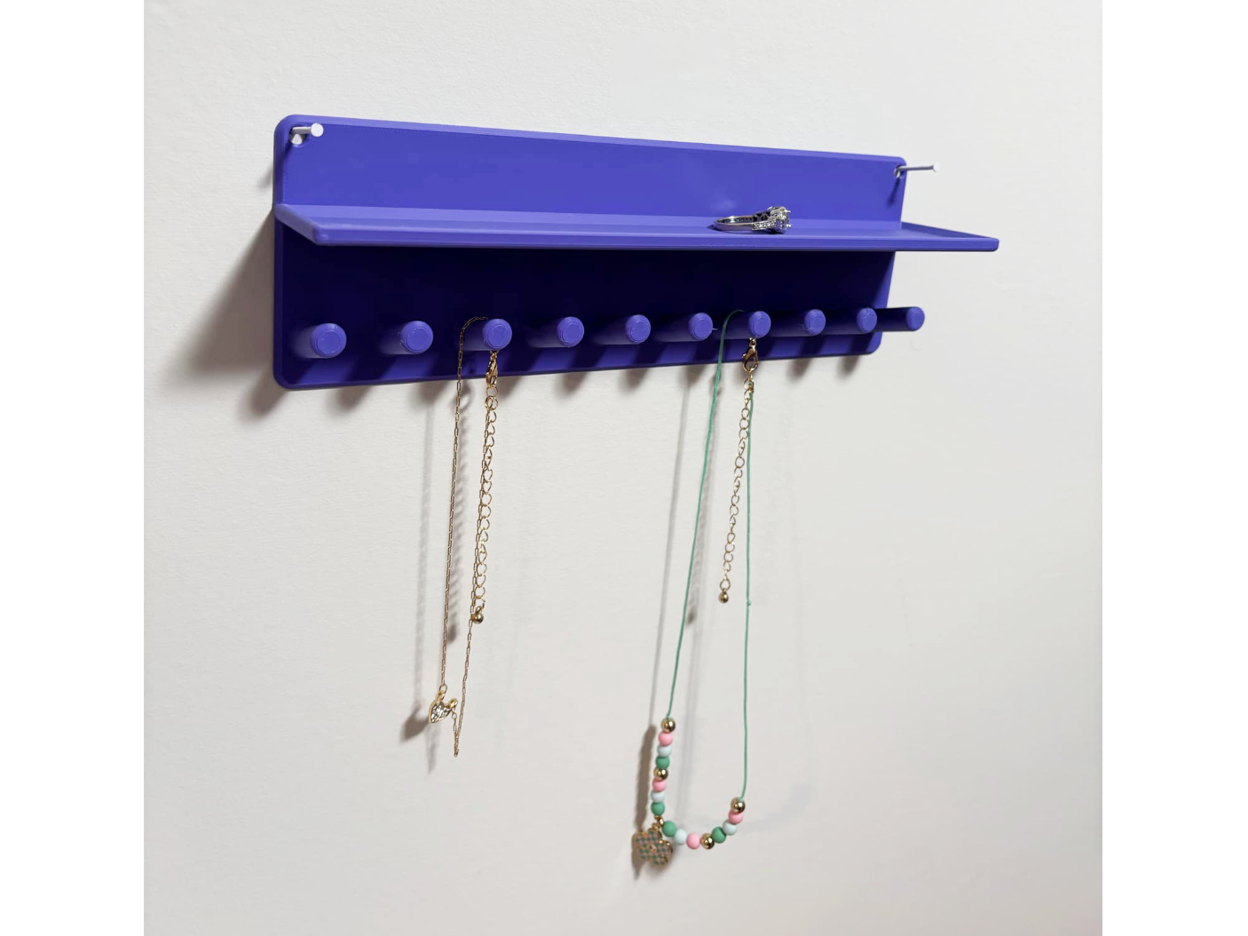 Large wall mount necklace holder with shelf
