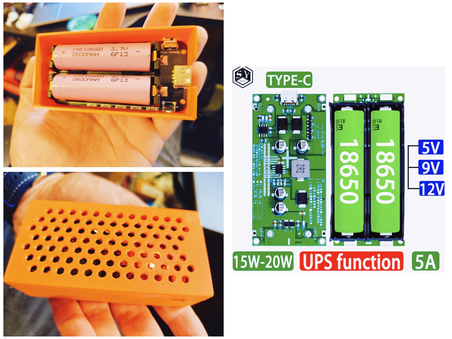 Double 18650 UPS Module Case