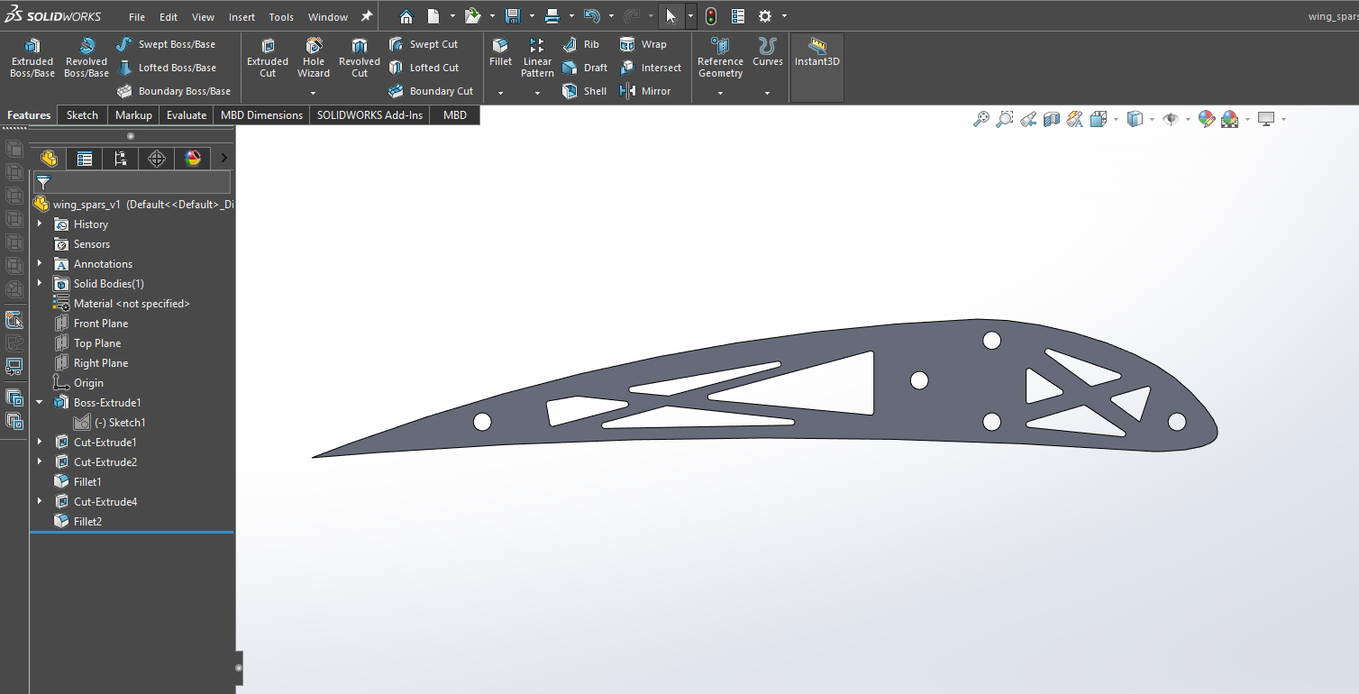 RC WING CROSS SECTION - 3MM CARBON TUBES