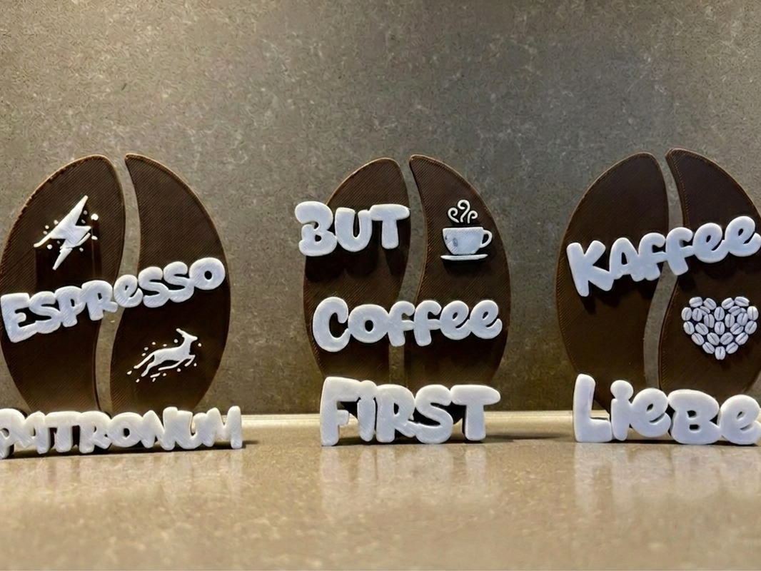 Kaffebohne mit Schriftzug
