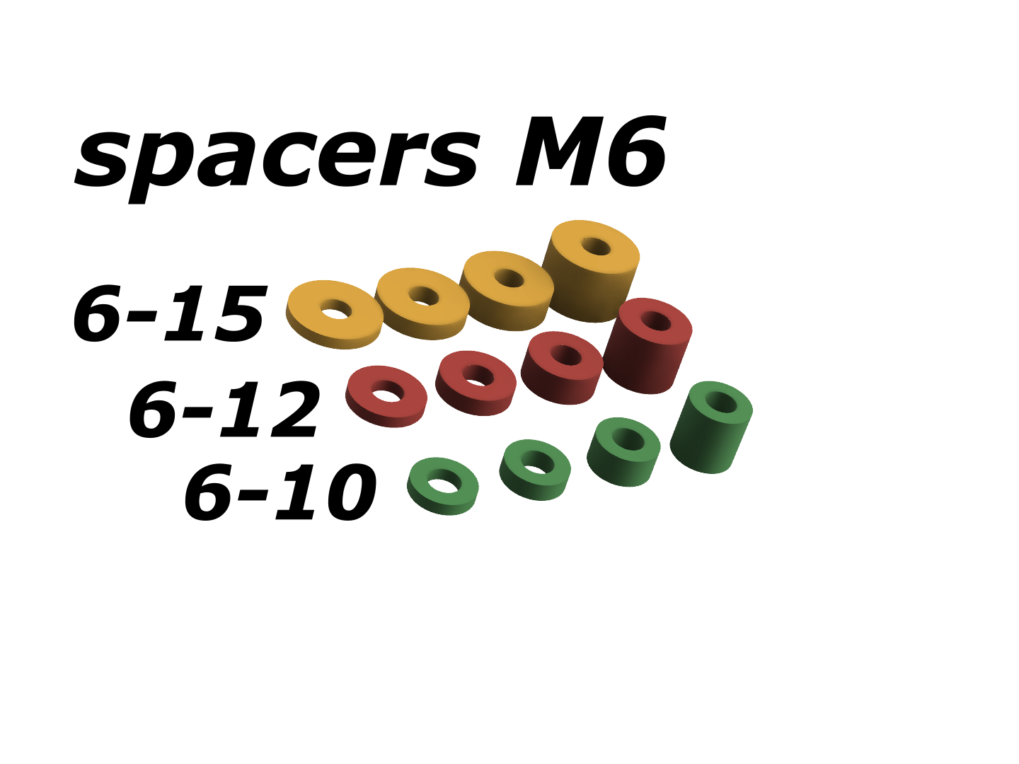 Set of M6 spacers - 10 - 12 - 15 mm adapters