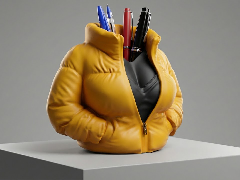 Woman Puffer Jacket Pen Holder