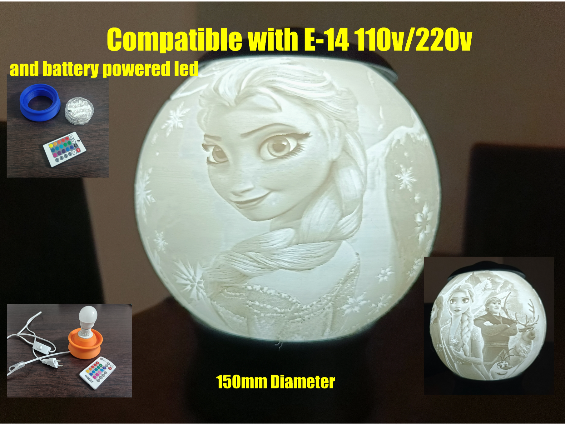 Frozen Christmas LITHOPHANE LIGHT LAMP