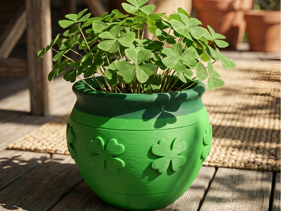 St. Patrick's Shamrock Cauldron Planter Pot