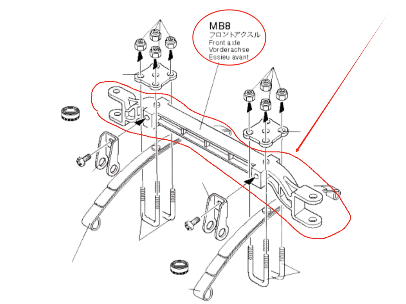 MB8 tamiya chassis front axle assembly only