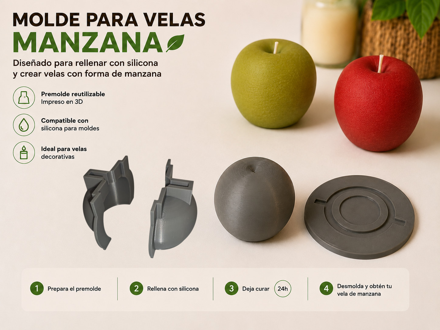 Apple Candle Mold – Reusable Silicone