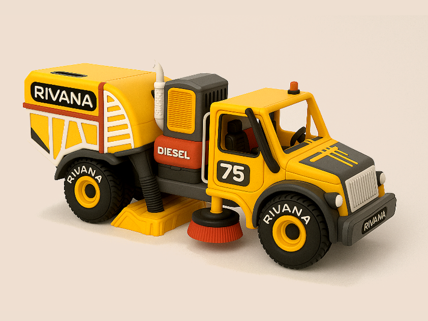 Yellow Street Sweeper Truck