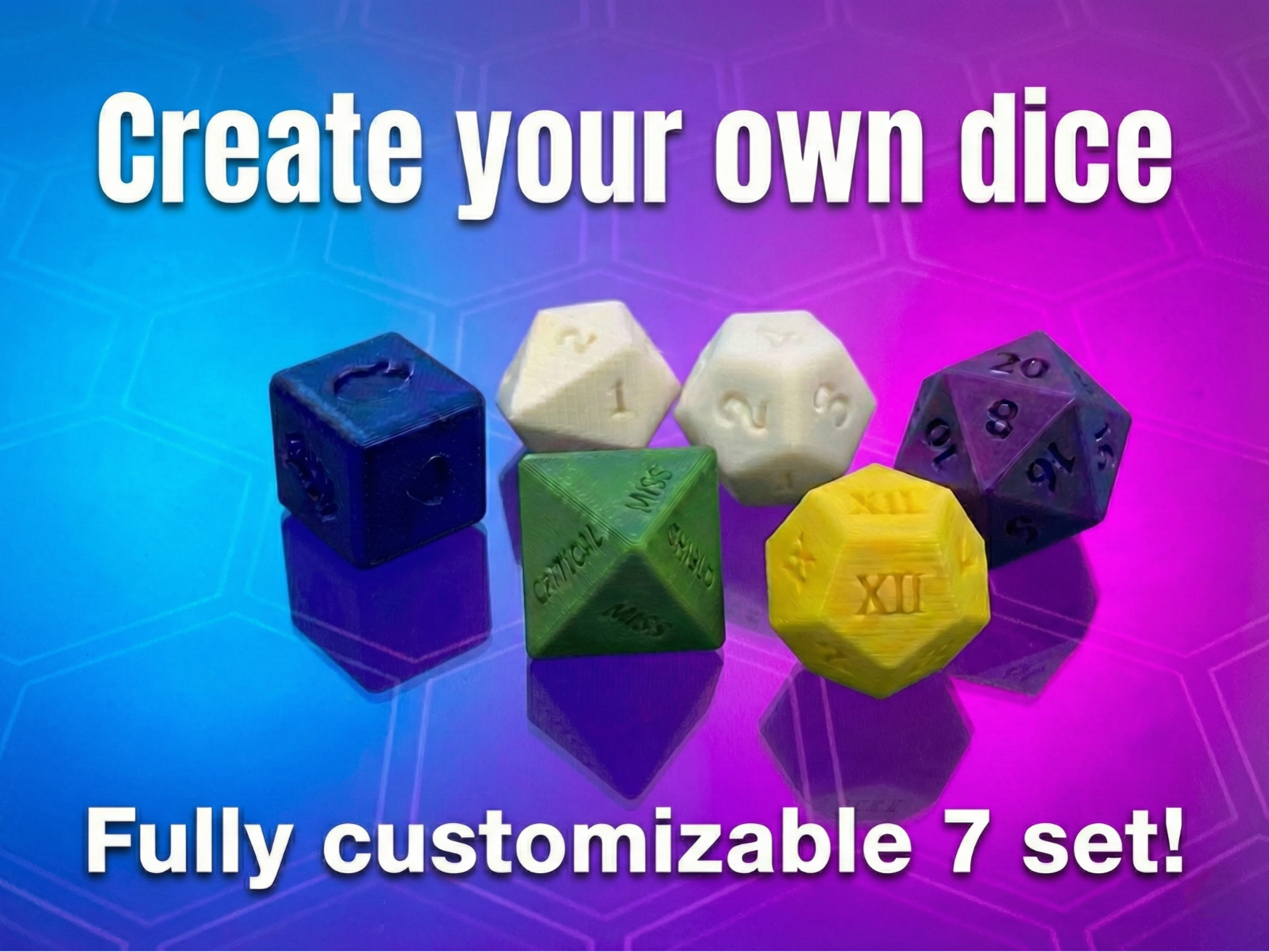 Create Your Dice 7 set (D4, D6, D8, D10, D12, D20)