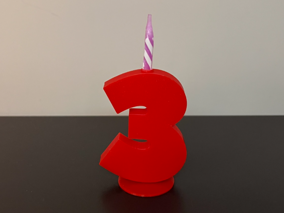 Number 3 Birthday cake topper candle holder H 12cm