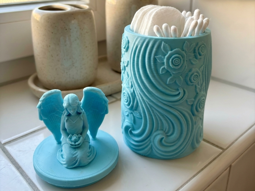 Ornate Angel & Rose Vanity Jar - Bathroom Storage