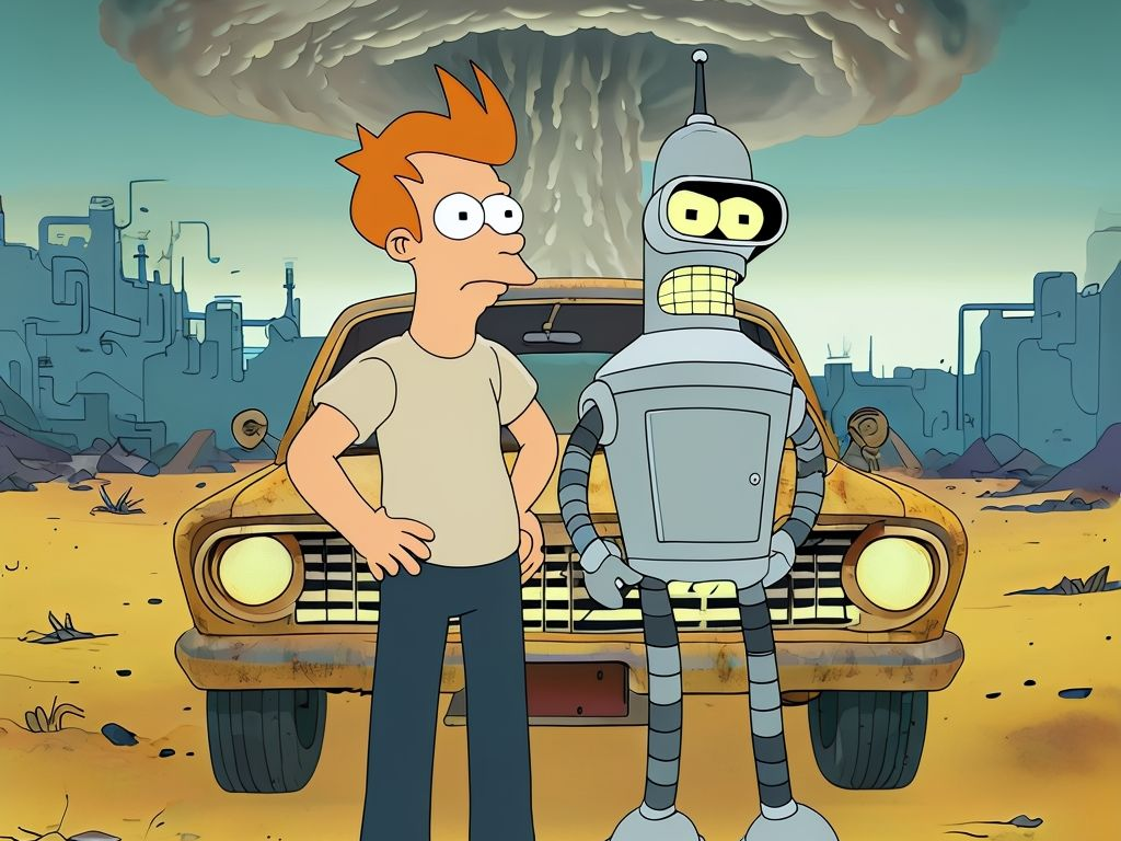 Futurama Inspired Fry And Bender Dystopian