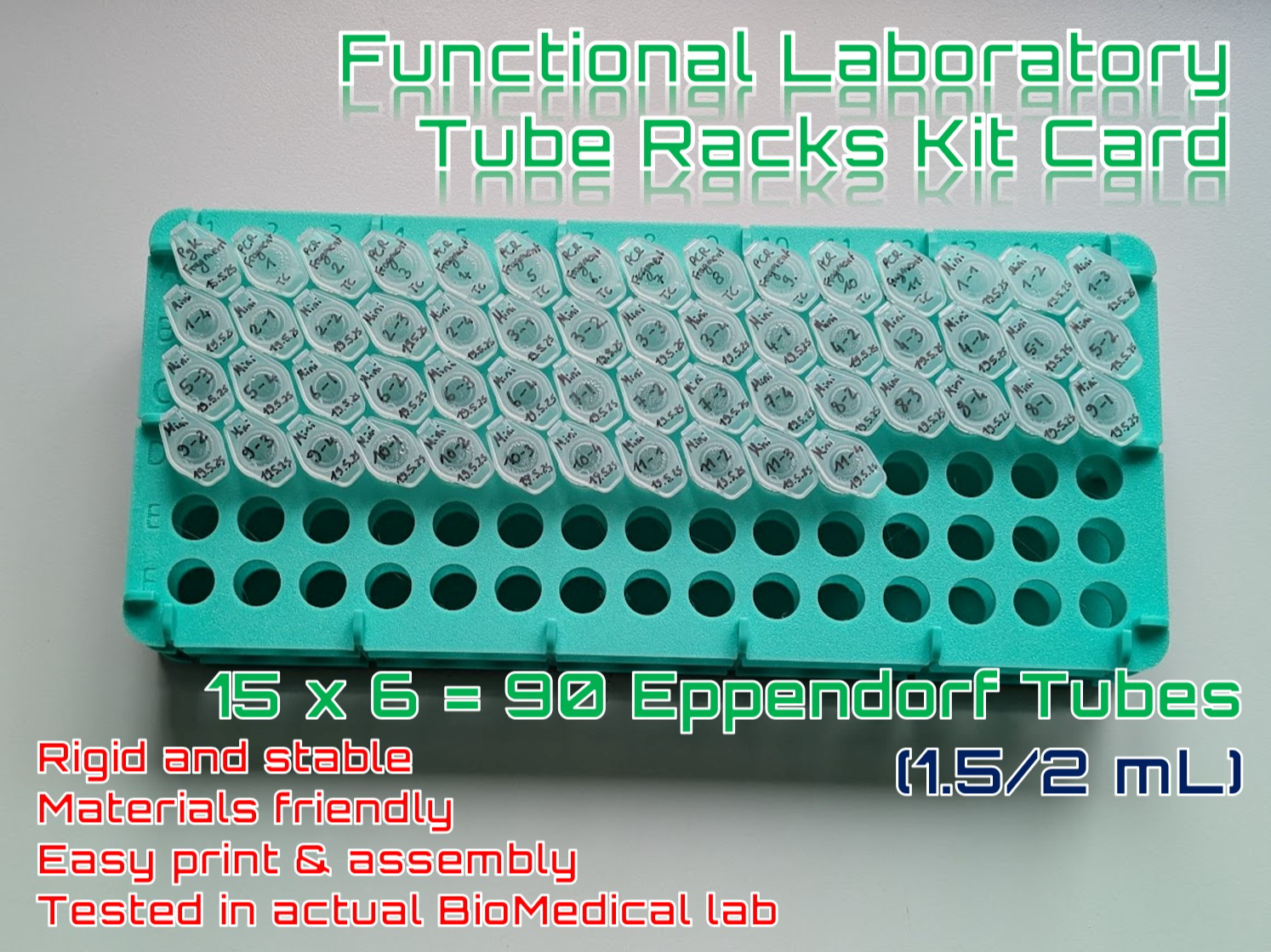 15 x 6 = 90 Microcentrifuge Eppendorf tube rack