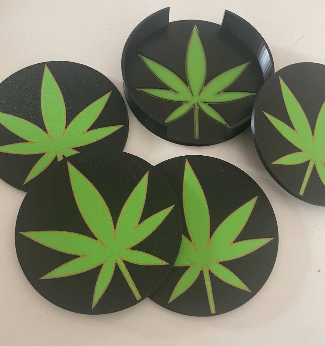 Cannabis leaf glass coaster