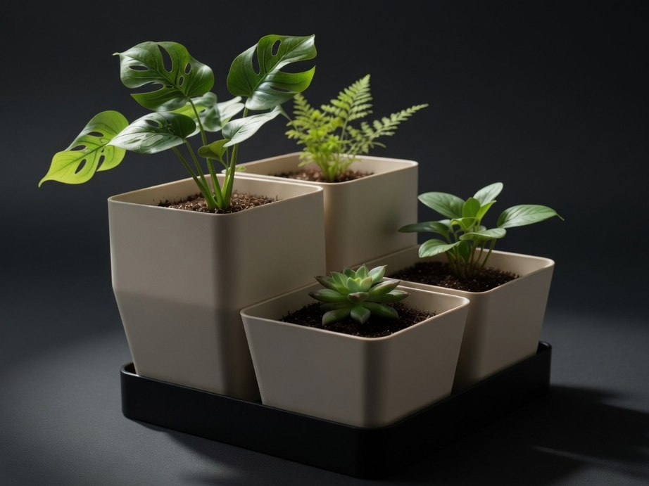 Modern Square Planters Set with Tray