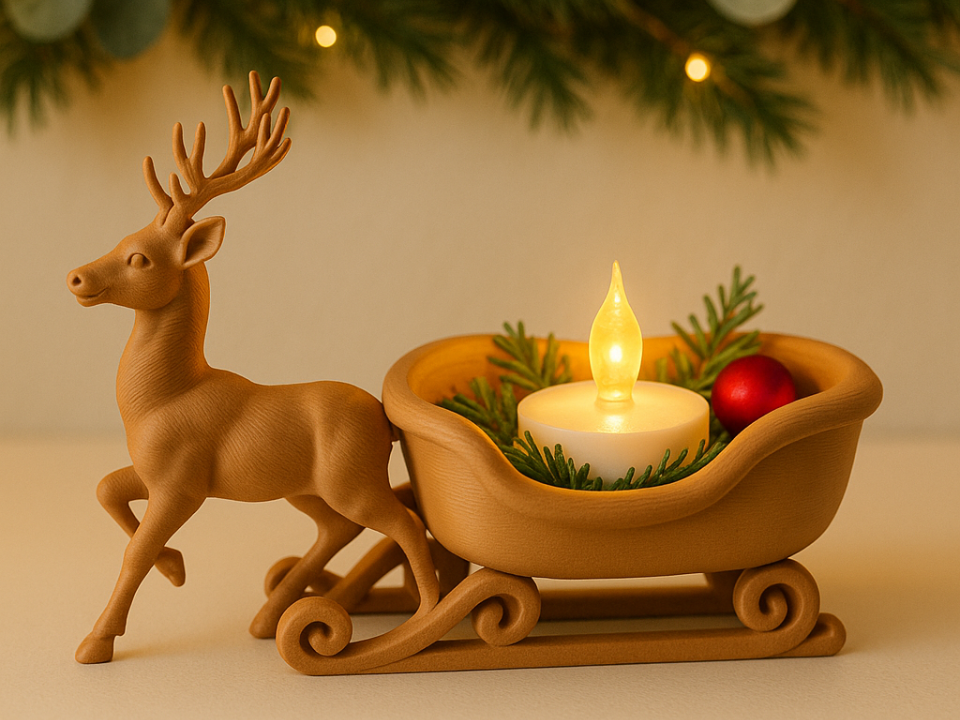 Cozy Reindeer & Sleigh LED Tea Light Holder