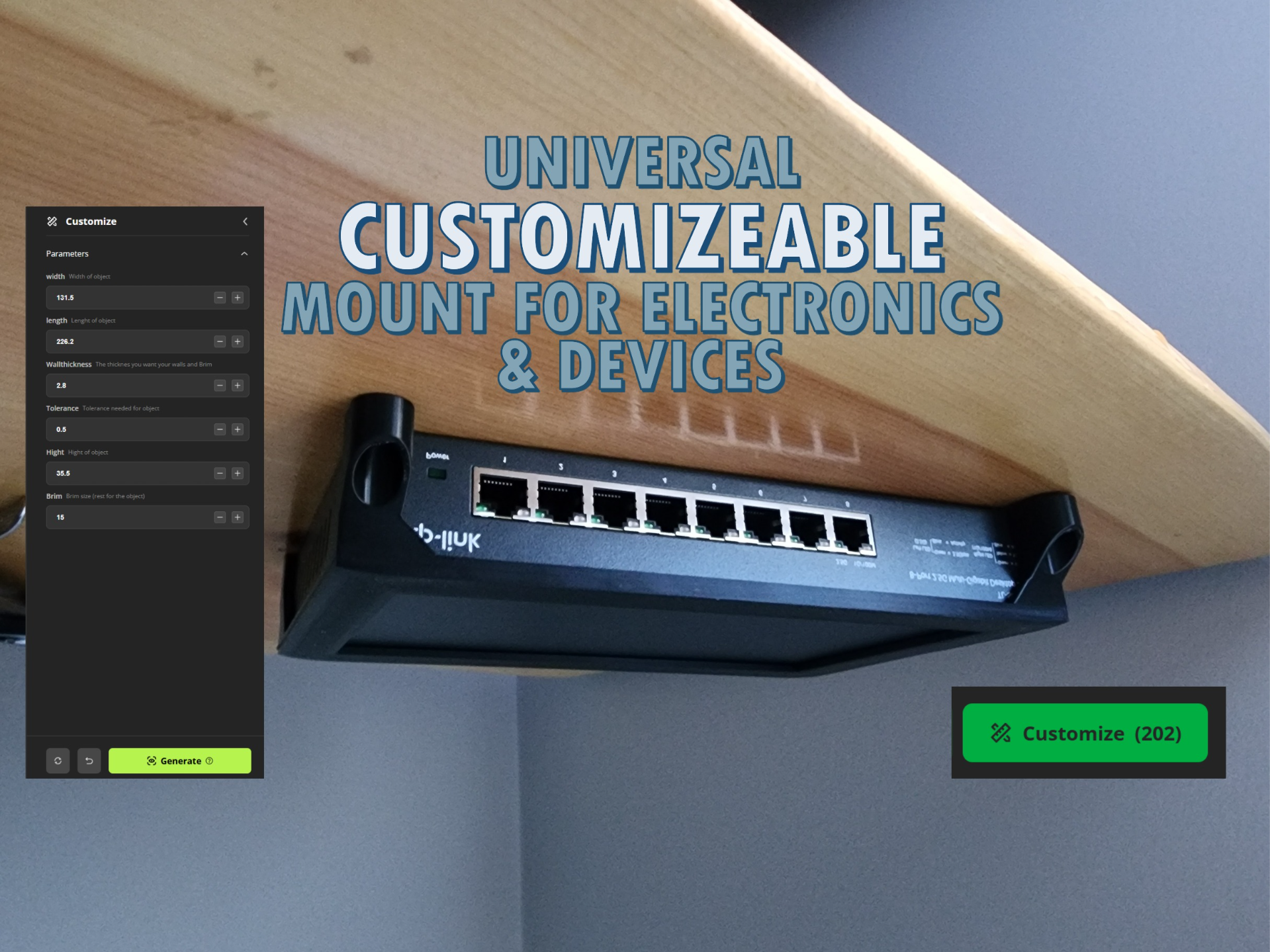 Parametric model mount for any retagular box