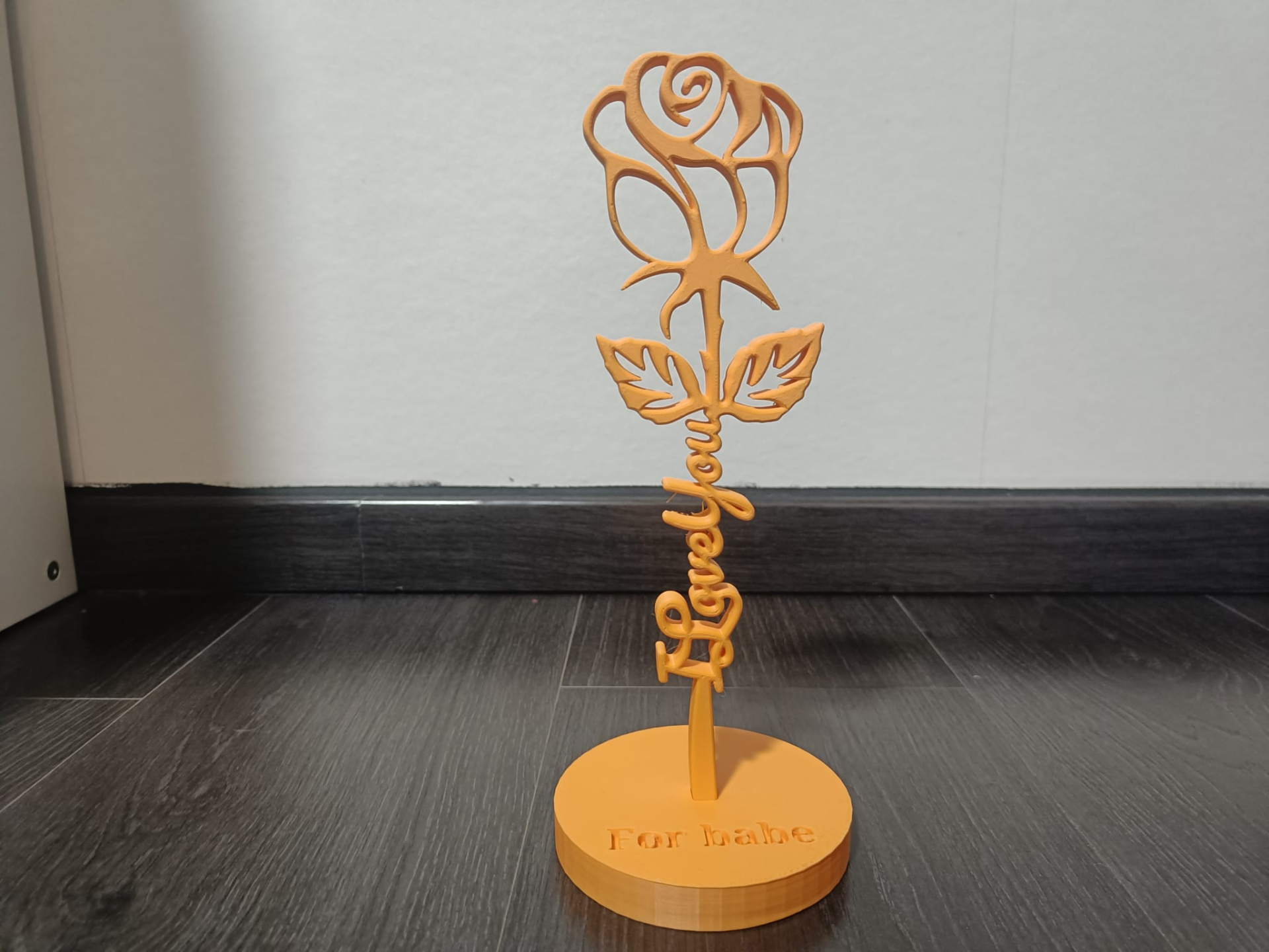 Valentine rose with text in stem and named stands