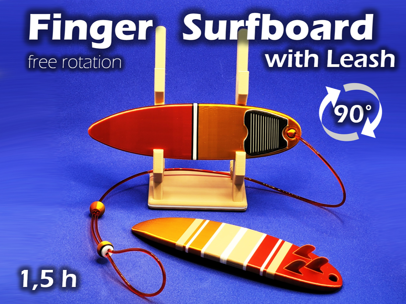 Finger Surfboard with Leash (free rotation)