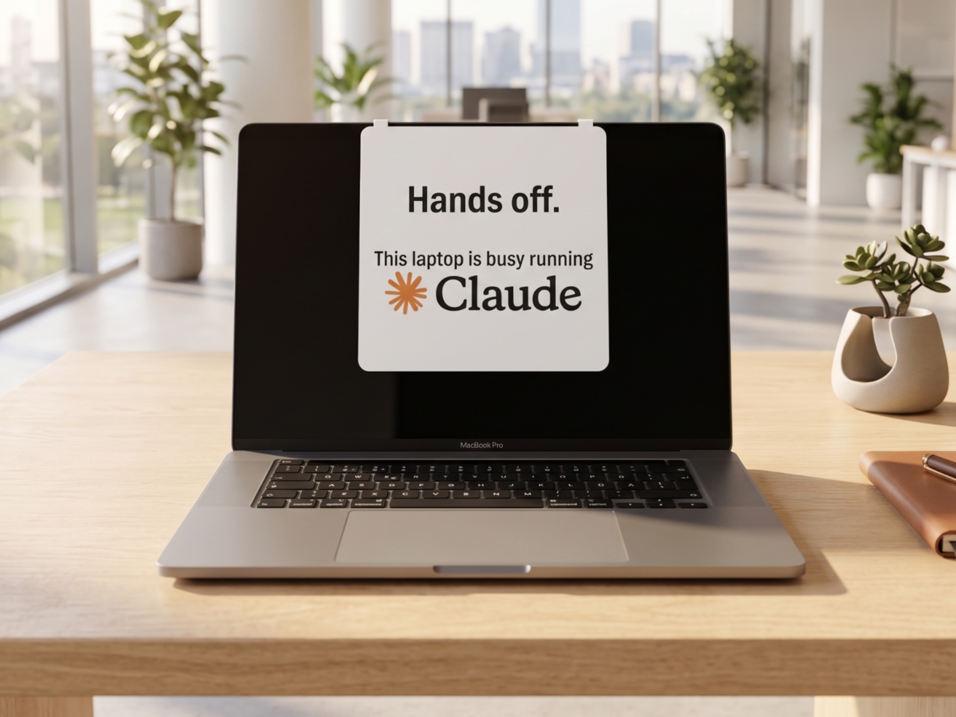 Claude Guard: AI Work in Progress Laptop Sign