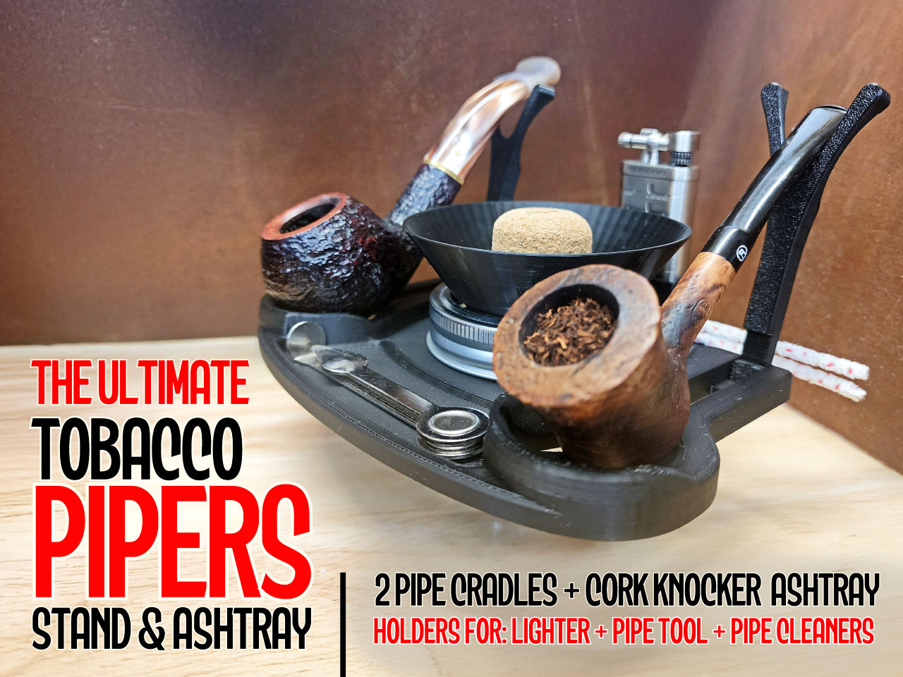 Tobacco Piper's Station: 2 Pipe Stand + Ashtray