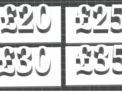 (£) Table Price Tags 20 - 35