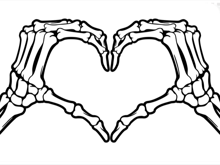 Skeleton bone hand heart shape