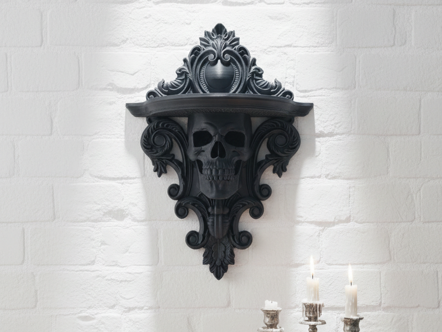 Baroque Skull Wall Shelf: Gothic Elegance