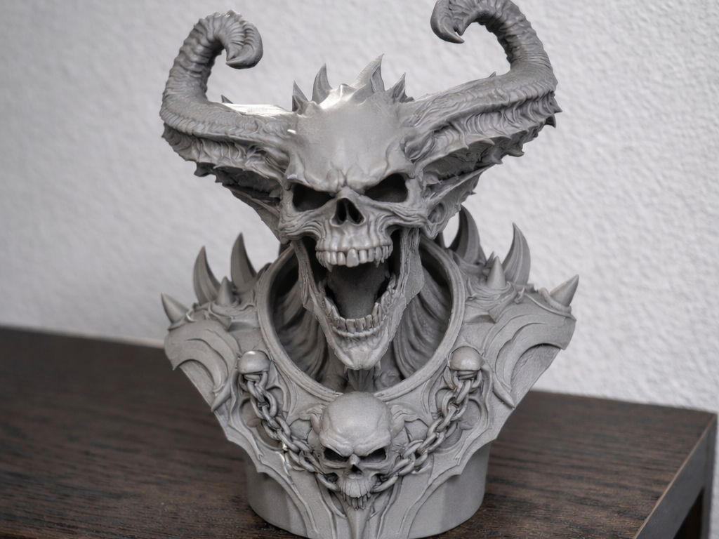 Bust of a demonic skull with horns
