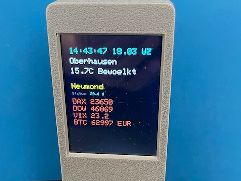 ESP32 CYD 2.8" Dashboard (Wetter, Aktien & Mond)