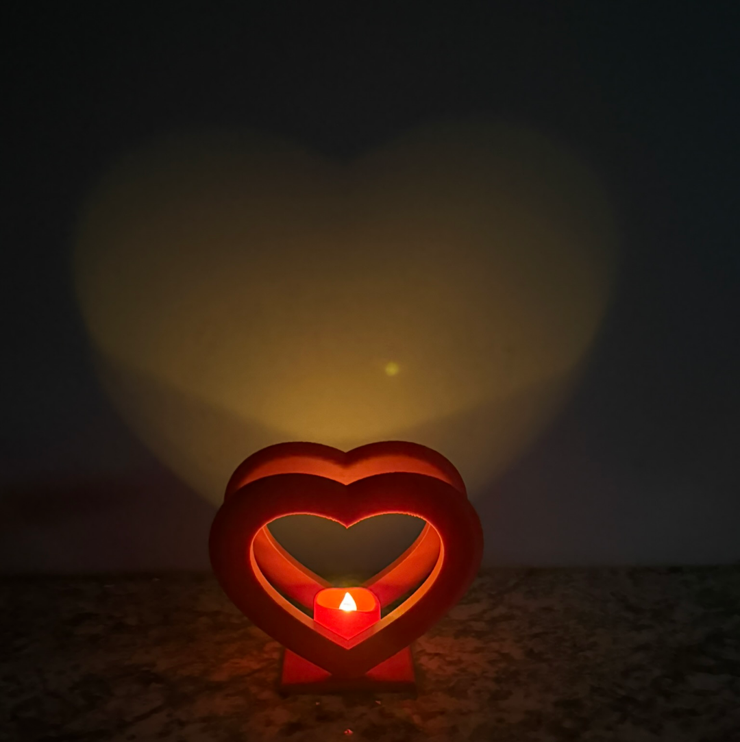 Dual Heart Projection Tea Light Holder