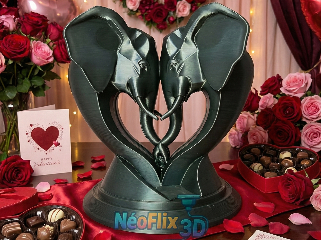 Éléphants amoureux – Sculpture cœur 3D