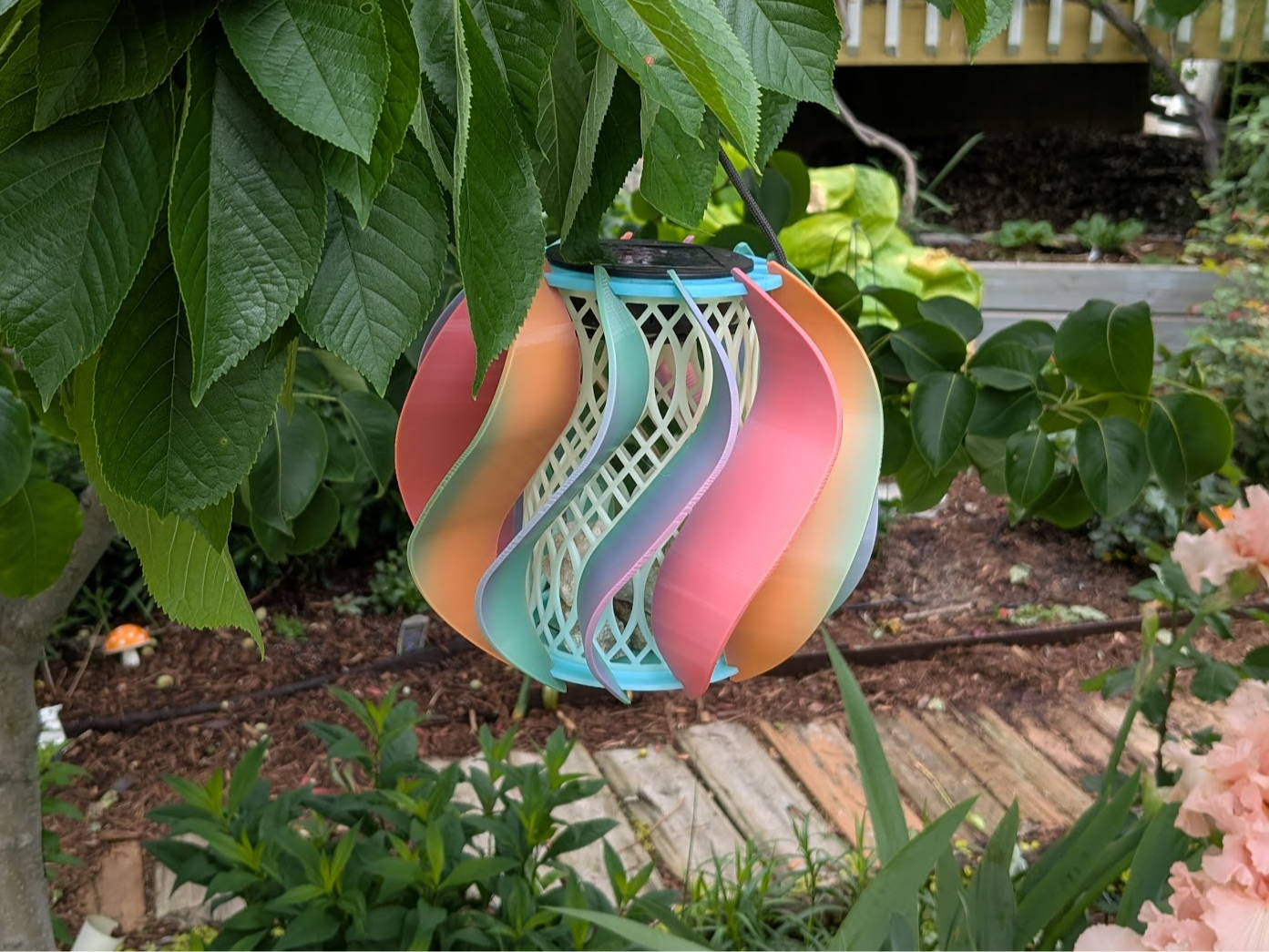 Tree branch spreader and weight with solar lamp