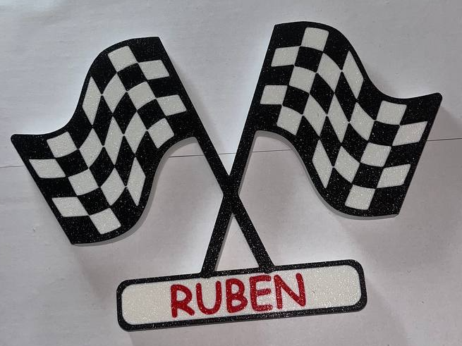 checkered racing flag + name