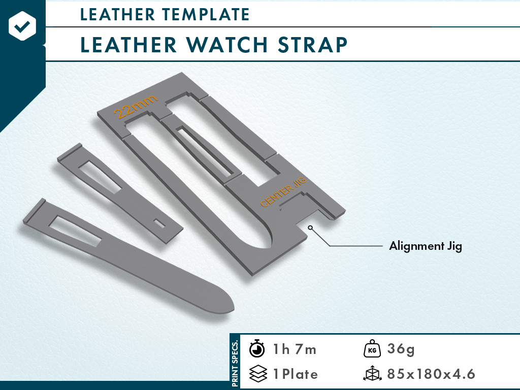 3D Printed Leather Watch Strap Template in 18-22mm