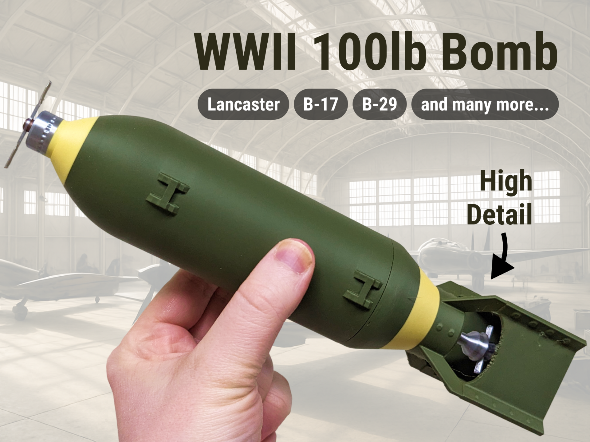WWII 100lb Bomb | High Detail | 1:4 scale