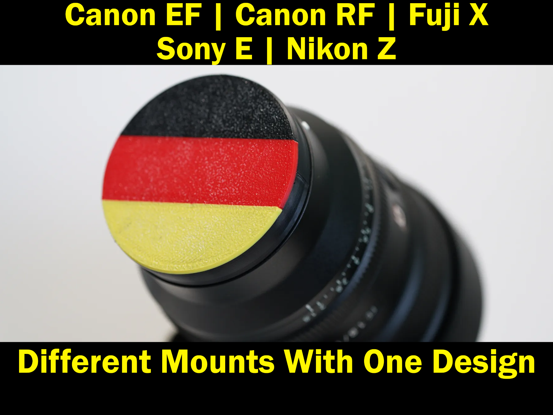 SonyE NikonZ FujiX Canon EF RF Lens Cap-Tri Colour