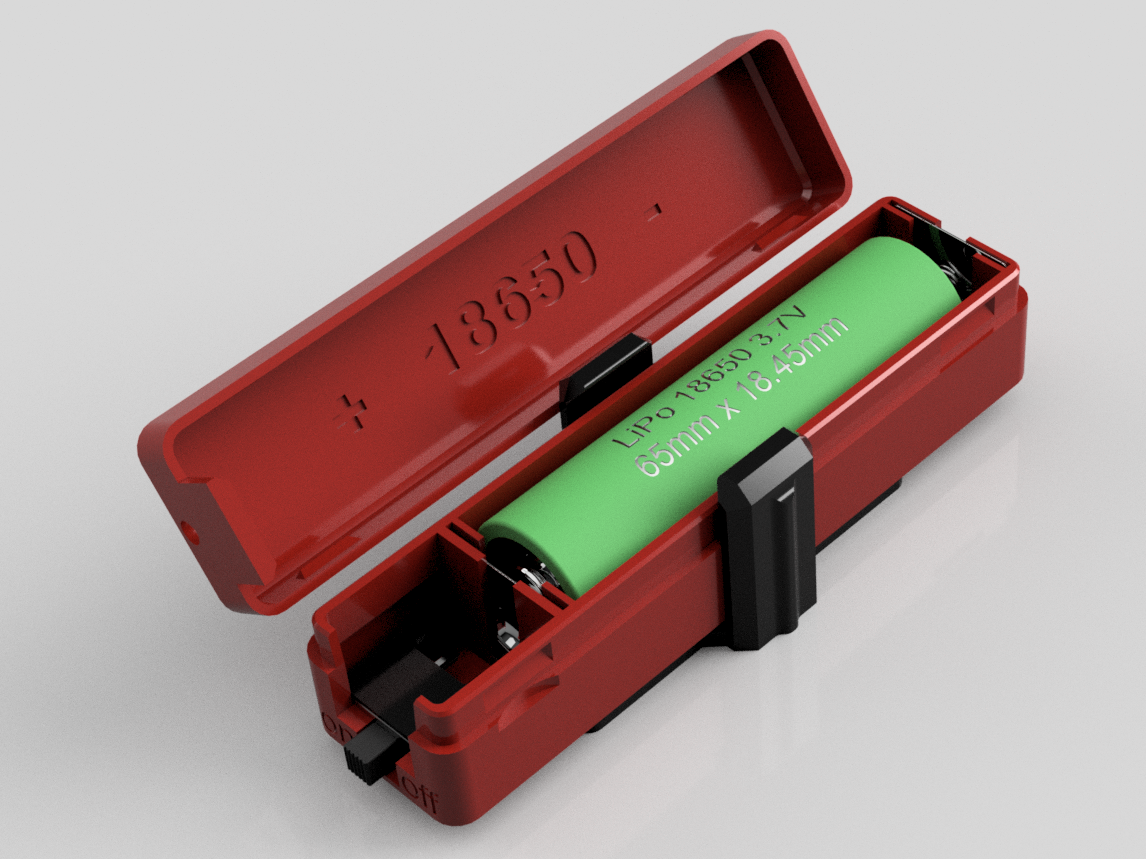 18650 / 21700 Battery Case, Switch, StepUp Conv.