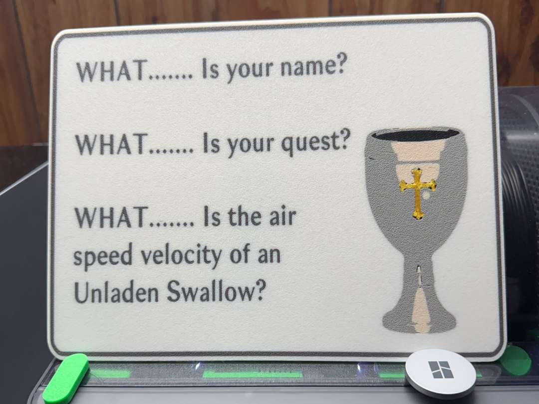 Holy Grail Sign unladen swallow