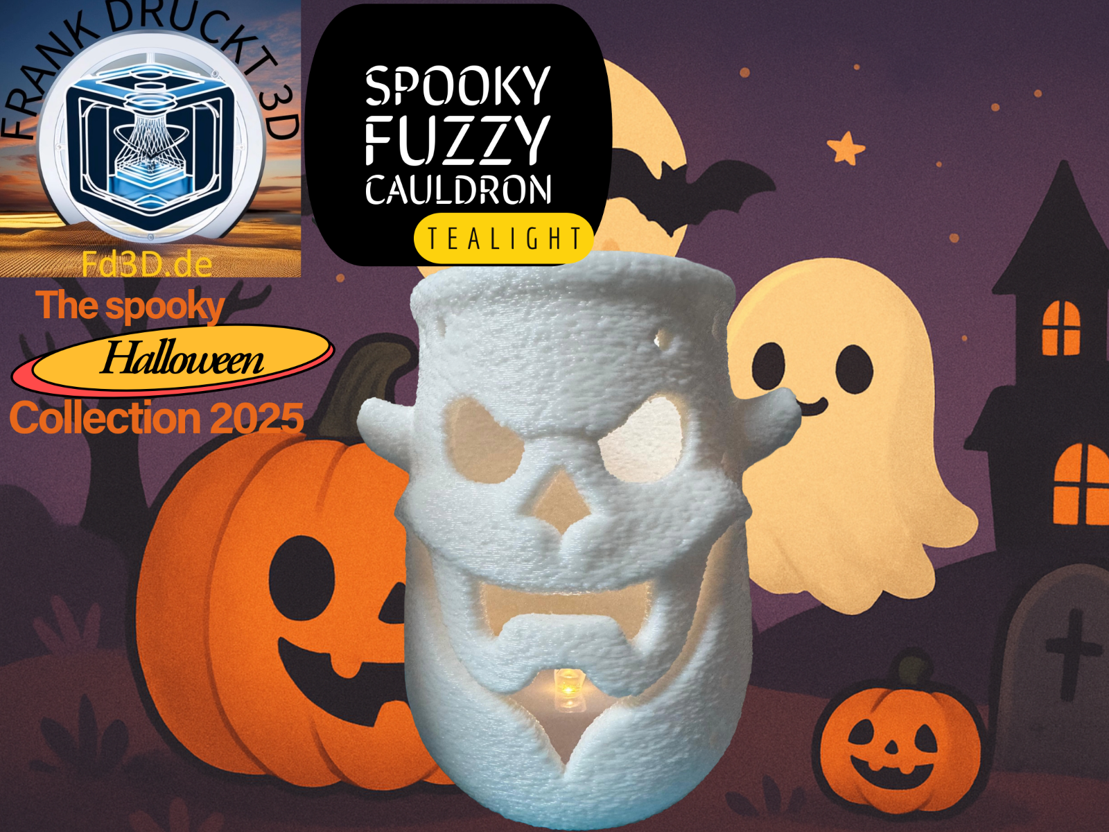 Spooky Fuzzy Cauldron Halloween Tealight