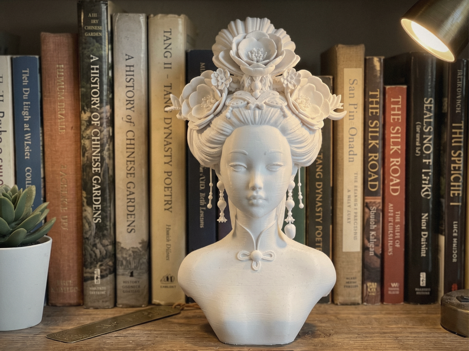 Elegant Asian Lady Bust STL | Floral Sculpture