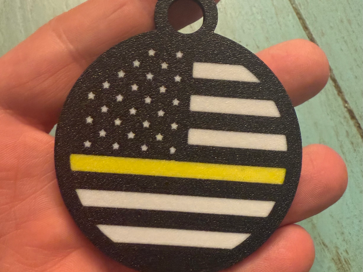 Thin yellow line flag keychain