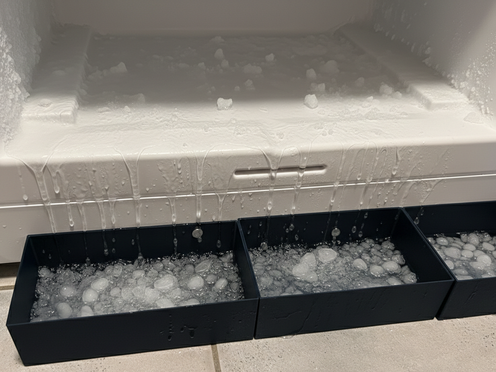Defrosting freezer and refrigerator drain tray