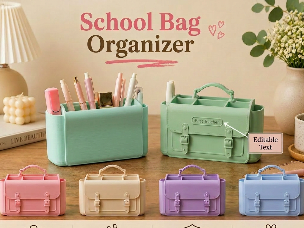 School Bag Desk Organizer - Editable Text
