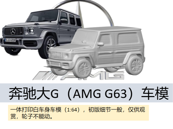 奔驰"大G"（AMG G63）车模1:64 比例小巧可爱 粗糙把玩版 带支撑20多克