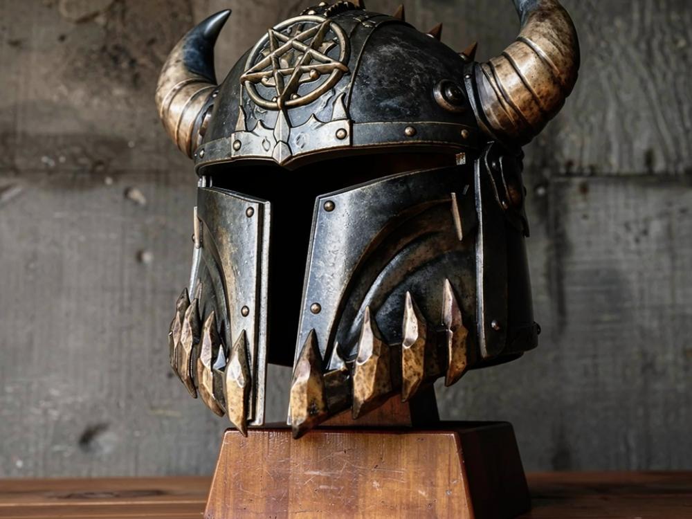 Cracked Horned Helmet with Pentagram