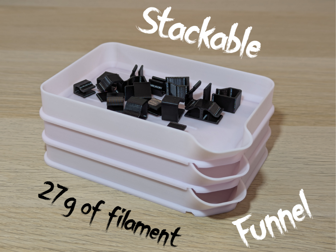 Stackable sorting tray with funnel
